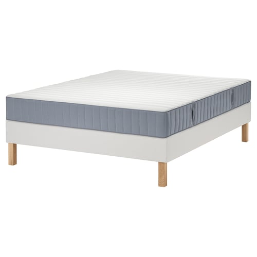 LYNGÖR Boxspring, Valevåg middelhard/lichtblauw wit, 180x200 cm