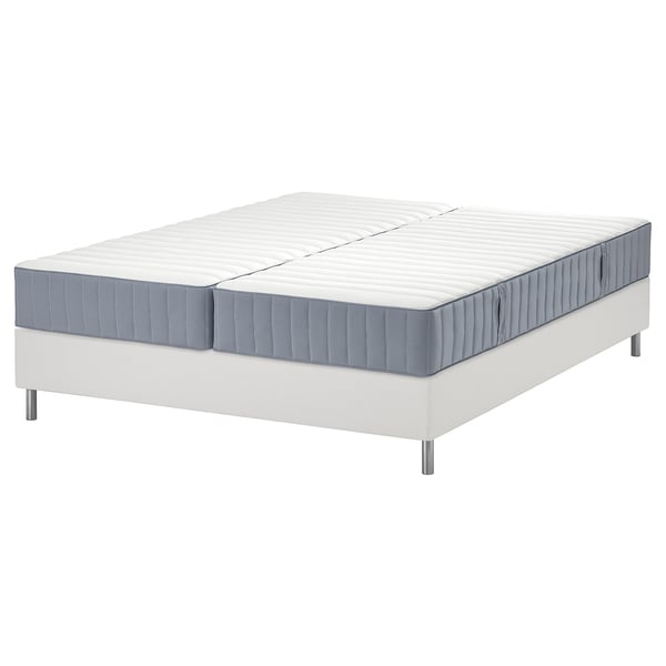 LYNGÖR Boxspring, Valevåg stevig/middelhard/lichtblauw wit, 160x200 cm