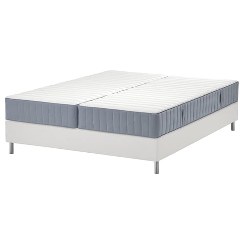 LYNGÖR Boxspring, Valevåg stevig/middelhard/lichtblauw wit, 160x200 cm