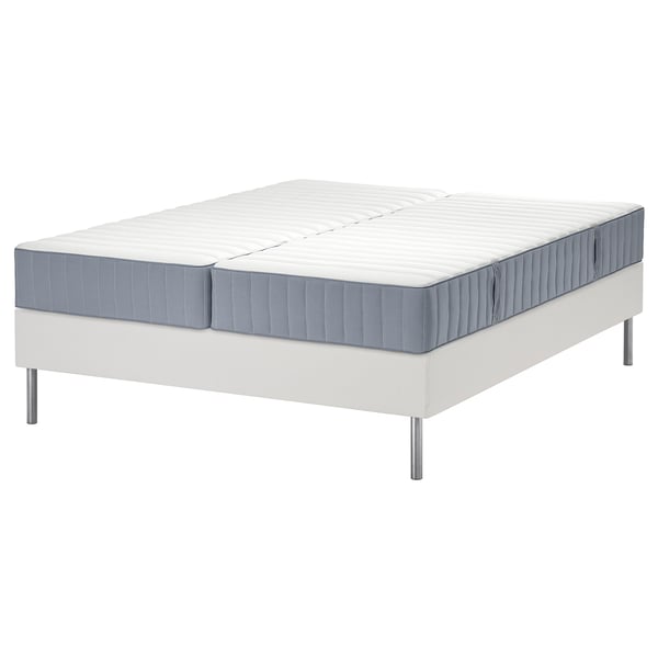 LYNGÖR Boxspring, Valevåg stevig/middelhard/lichtblauw wit, 160x200 cm