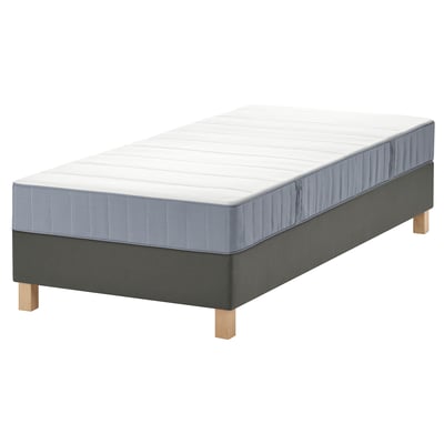 LYNGÖR Boxspring, Vesteröy middelhard/lichtblauw donkergrijs, 90x200 cm