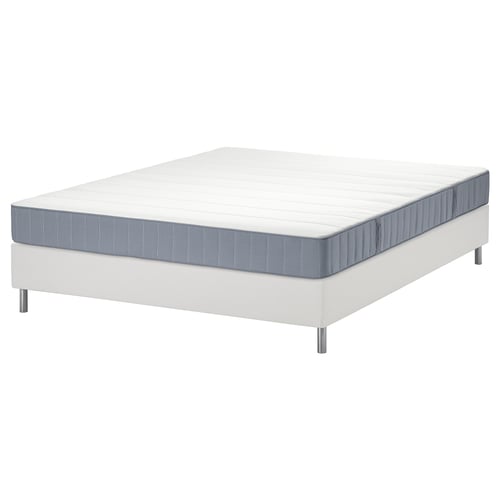 LYNGÖR Boxspring, Vesteröy middelhard/lichtblauw wit, 140x200 cm