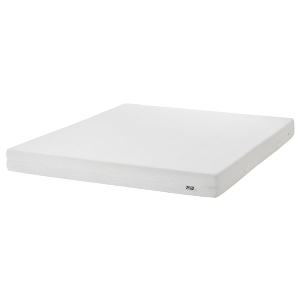 MALM bedmatras - wit, rechthoekig, schuim, IKEA branding.