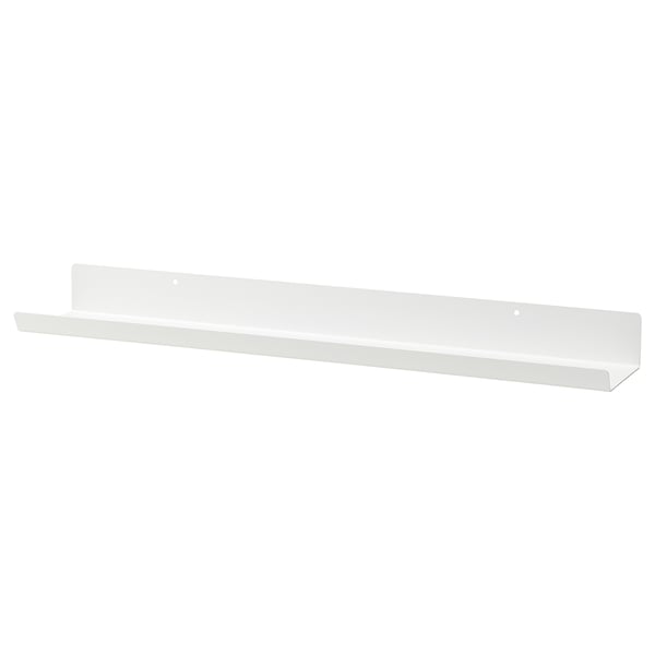 Een MALMBÄCK wit metalen wandplank, strak en rechthoekig, ideaal voor het uitstallen van items.