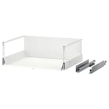 Volledig uittrekbare witte lade met slow-close, melamine bodem, stalen geleiders.