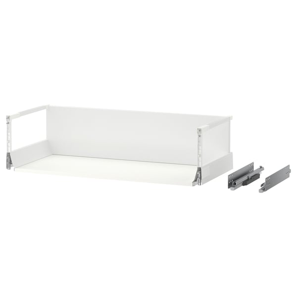MAXIMERA witte lade met metalen geleiders, melamine randen, houten bodem, volledig uittrekbaar, soft-close, modern design.