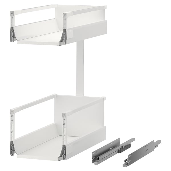 MAXIMERA uittrekbaar beslag, wit, gemaakt van melamine en staal, met gladde geleiders en een soft-close mechanisme.