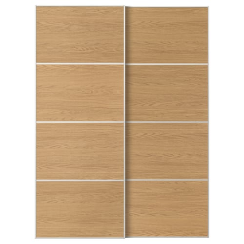 MEHAMN Schuifdeur, set van 2, wit/tweezijdig eikenpatroon, 150x201 cm