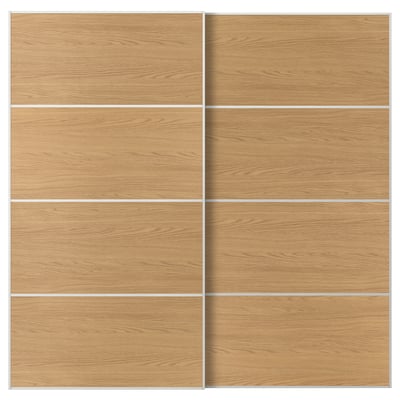 MEHAMN Schuifdeur, set van 2, wit/tweezijdig eikenpatroon, 200x201 cm