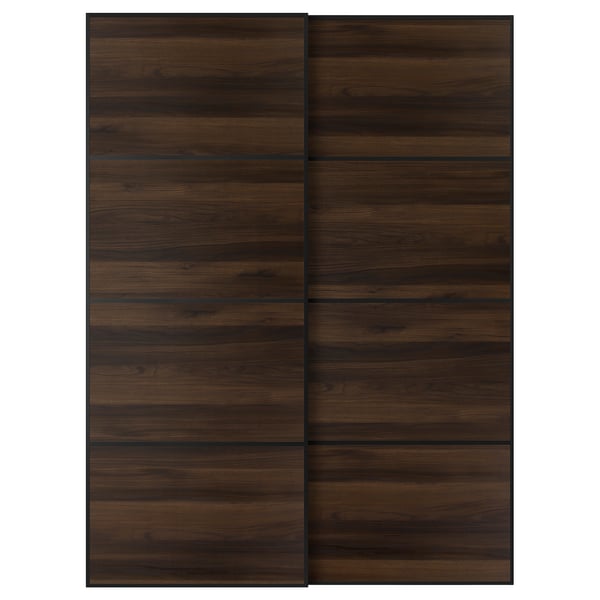 MEHAMN Schuifdeur, set van 2, zwart/tweezijdig donkerbruin eikeneffect, 150x201 cm