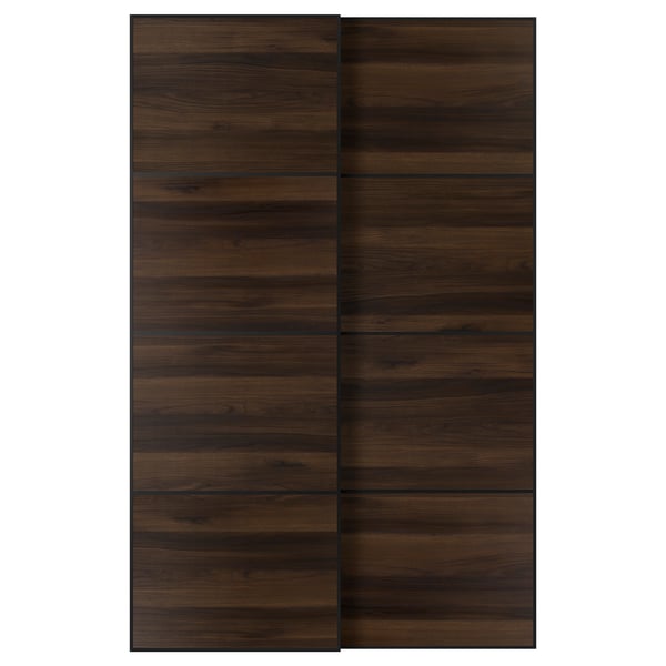 MEHAMN Schuifdeur, set van 2, zwart/tweezijdig donkerbruin eikeneffect, 150x236 cm