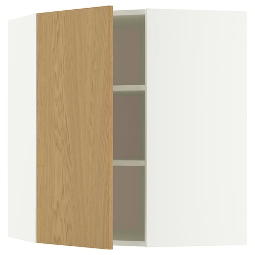 METOD hoekkast met verstelbare legplanken, wit en eiken fineer, rechthoekig, minimalistisch design.