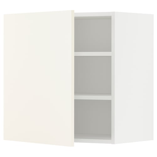 METOD keukenkast: wit, rechthoekig, met drie legplanken, open deur.