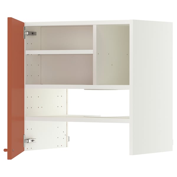 METOD Bovenkast v afzuigkap&plank/deur, wit/Terrsjö roodbruin golfpatroon, 60x60 cm