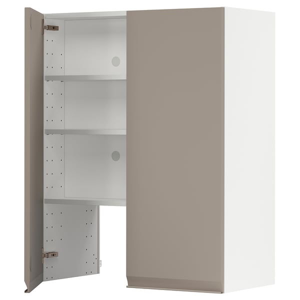 METOD keukenblok in grijs-beige met verstelbare legplanken, minimalistisch handvat en metalen scharnieren.
