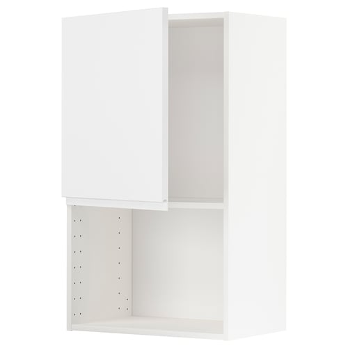 Deze afbeelding toont een ikea METOD witte wandkast met een minimalistisch design. De kast heeft een vierkante vorm en verstelbare planken.