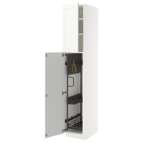 Witte METOD kast met open deur, metalen binnenkant, verstelbare legplanken.