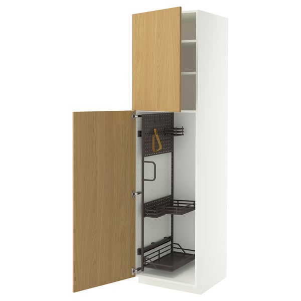 METOD Hoge kast & inrichting schoonmkast, wit/Sinarp eikenfineer, 60x60x220 cm