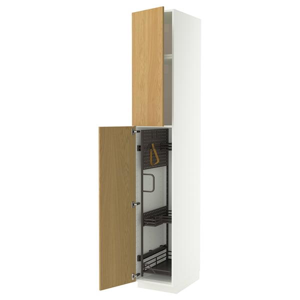 METOD Hoge kast & inrichting schoonmkast, wit/Sinarp eikenfineer, 40x60x240 cm