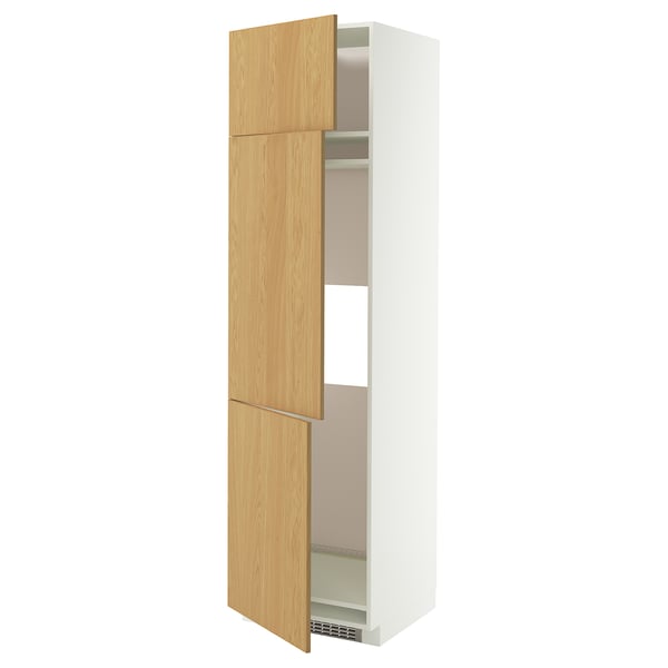 METOD Hoge kast koelk/vriezer + 3 deuren, wit/Sinarp eikenfineer, 60x60x220 cm