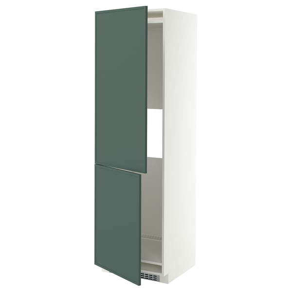 METOD Hoge kast koelkast / vriezer&2 deur, wit/Aspudden donker grijsgroen, 60x60x200 cm