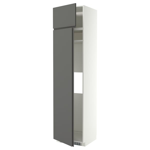 METOD Hoge kast koelkast / vriezer&2 deur, wit/VOXTORP donkergrijs verticale greep, 60x60x240 cm