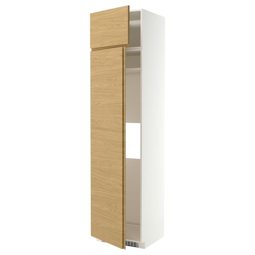METOD Hoge kast koelkast / vriezer&2 deur, wit/VOXTORP eikeneffect verticale greep, 60x60x240 cm