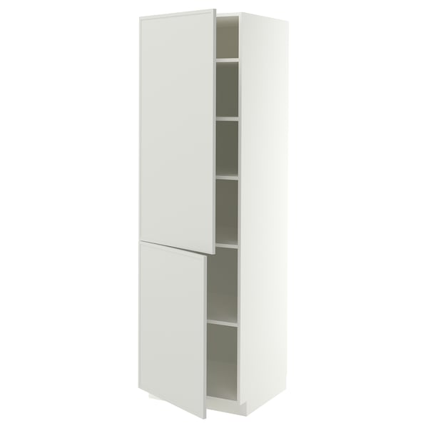 METOD Hoge kast met planken/2 deuren, wit/Aspudden lichtgrijs, 60x60x200 cm