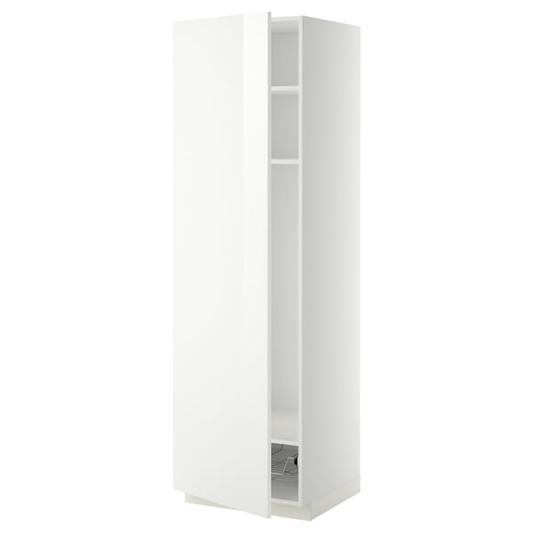 Een witte METOD keukenkast met een hoogglans afwerking, een deur en verstelbare legplanken.
