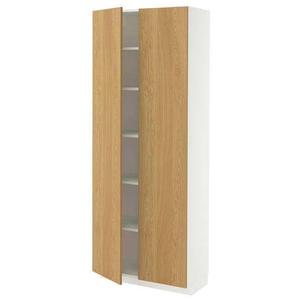 METOD Hoge kast met planken, wit/Sinarp eikenfineer, 80x37x200 cm