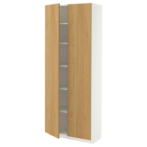 METOD Hoge kast met planken, wit/Sinarp eikenfineer, 80x37x200 cm