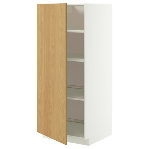 METOD Hoge kast met planken, wit/Sinarp eikenfineer, 60x60x140 cm