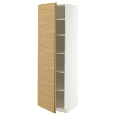 METOD Hoge kast met planken, wit/VOXTORP eikeneffect verticale greep, 60x60x200 cm