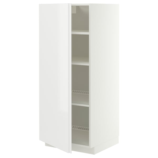 METOD Hoge kast met planken, wit/VOXTORP hoogglans wit verticale greep, 60x60x140 cm
