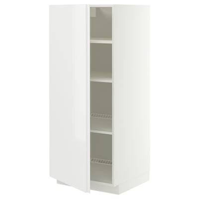 METOD Hoge kast met planken, wit/VOXTORP hoogglans wit verticale greep, 60x60x140 cm