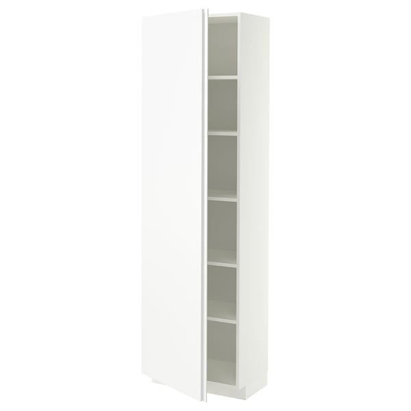 METOD Hoge kast met planken, wit/VOXTORP mat wit verticale greep, 60x37x200 cm