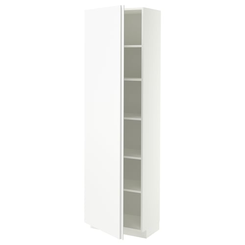 METOD Hoge kast met planken, wit/VOXTORP mat wit verticale greep, 60x37x200 cm