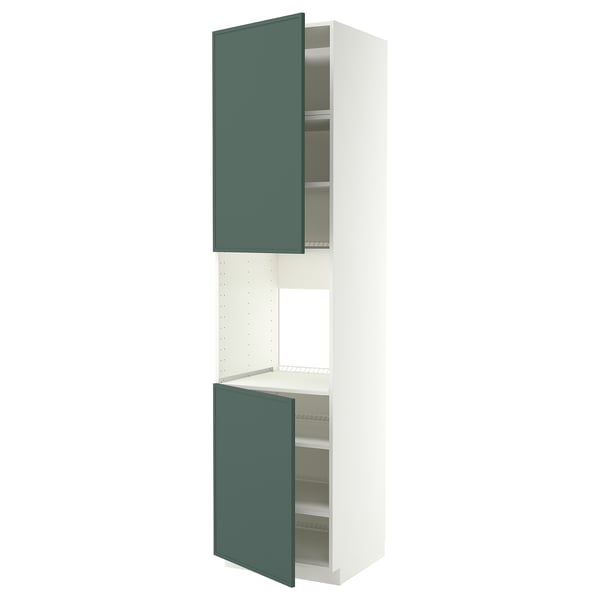 METOD Hoge kast oven & 2 deur/plank, wit/Aspudden donker grijsgroen, 60x60x240 cm
