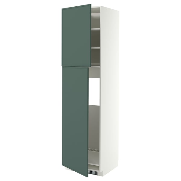 METOD Hoge kast v koelkast met 2 deuren, wit/Aspudden donker grijsgroen, 60x60x220 cm
