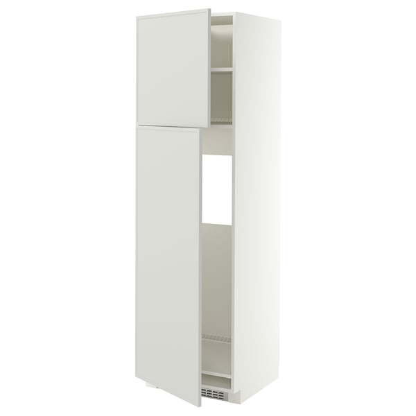 METOD Hoge kast v koelkast met 2 deuren, wit/Aspudden lichtgrijs, 60x60x200 cm