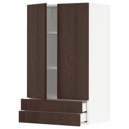 Donkerbruin METOD keukenblok met eikenfineer, voorzien van lades en kasten met strak design.