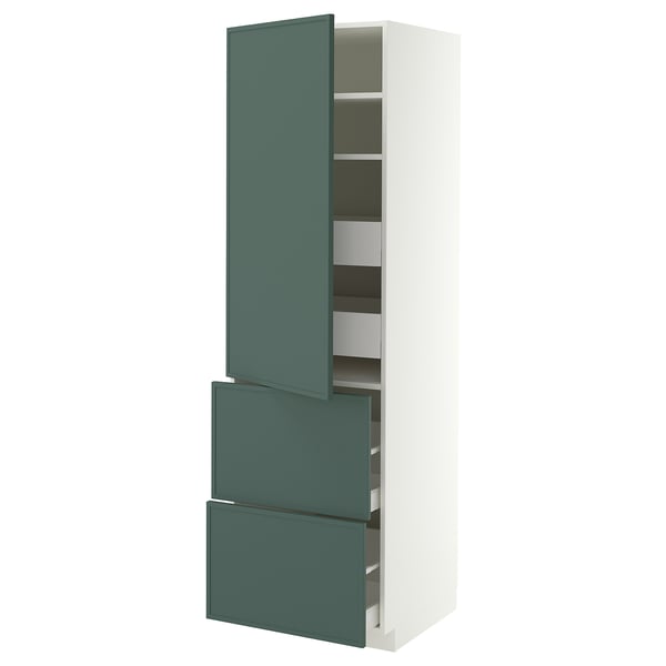 METOD / MAXIMERA Hoge kast&plank/4 lade/deur/2 front, wit/Aspudden donker grijsgroen, 60x60x200 cm