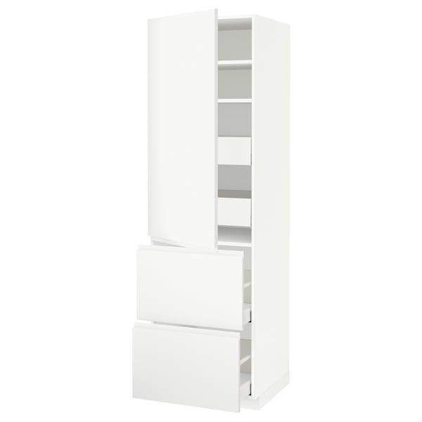 METOD wit keukenblok met modern minimalistisch design. Laden en planken, gemaakt van spaanplaat en staal.