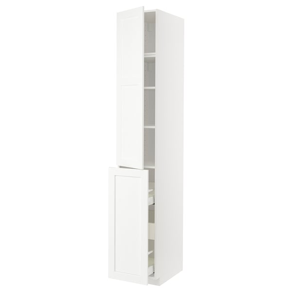 METOD keukenkast, wit, hoog, met uittrekbare lade, verstelbare plank, strak design.