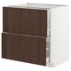 Ikea METOD keukenblok, donkerbruin sinaprhout, wit kader, twee lades open.