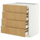 METOD keukenkast, wit frame, eikenhouten lades. Vier diepe lades, strakke handgrepen, modern design.