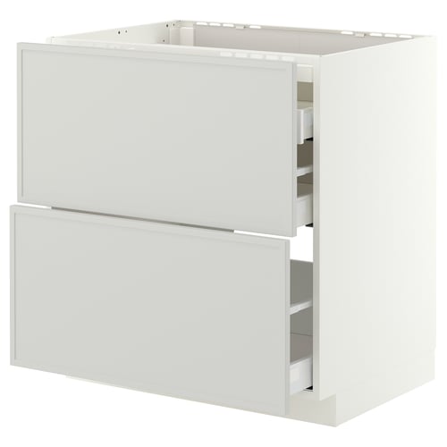METOD / MAXIMERA Onderkast kookplaat/2 front/3 lade, wit/Aspudden lichtgrijs, 80x60 cm