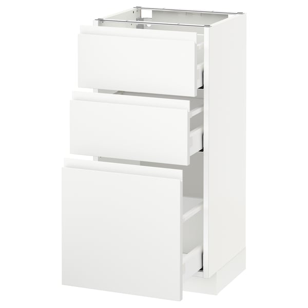 METOD wit keukenblok, 3 lades, minimalistisch design, hoogglans afwerking.
