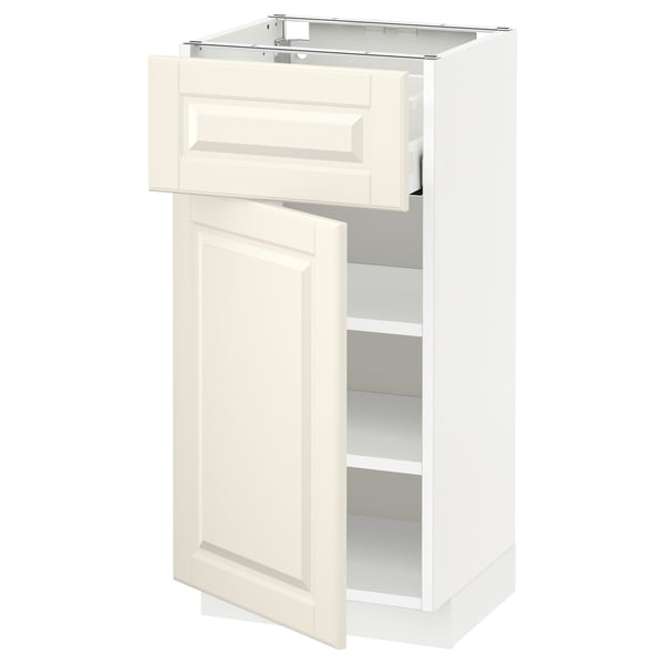 METOD keukenkast in gebroken wit met lade en planken, modern design.