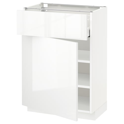 Witte hoogglans keukenkast met glazen deur, modern design, verstelbare planken.